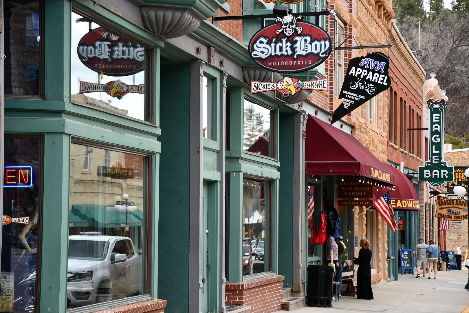 Geschäfte in Deadwoods Mainstreet Backsteingebäude alte Westernstadt